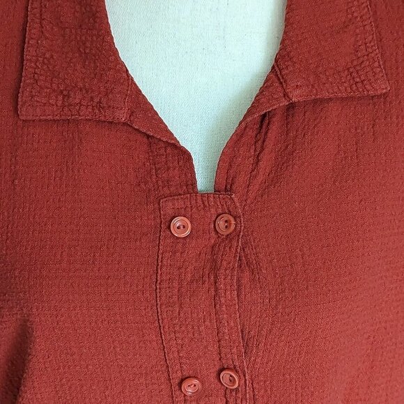 Focus Casual Life Size Medium Rust Color Button Front Tunic 3/4 Sleeves EUC - Picture 2 of 8